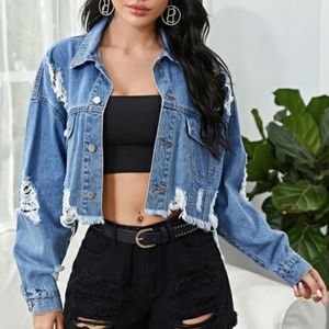 Ripped Crop Denim Trucker Jacket